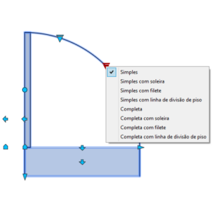 A imagem mostra o Bloco Dinâmico de Porta, com grips e opções de porta, em fundo branco.